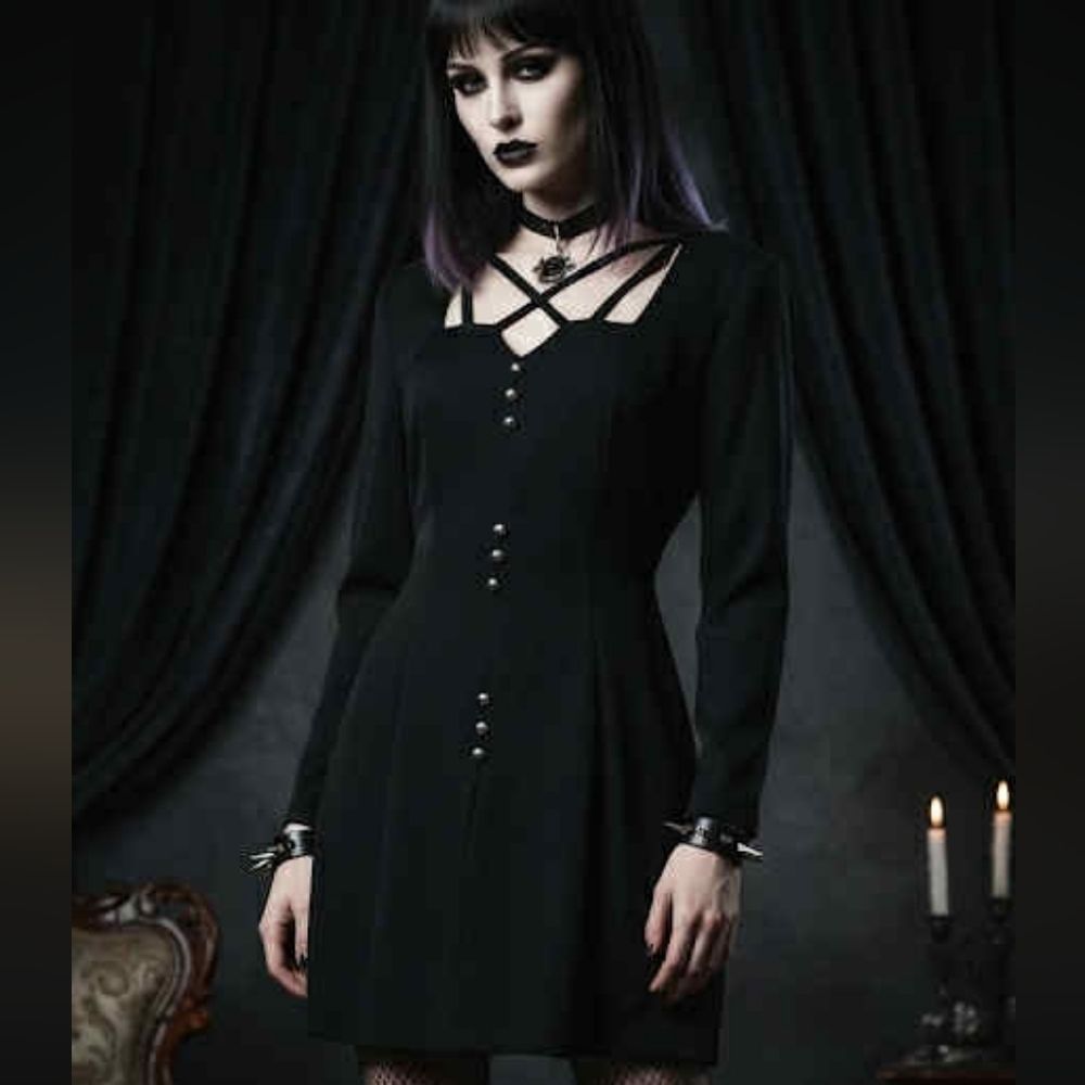 Vintage 90's caged black dress size 8